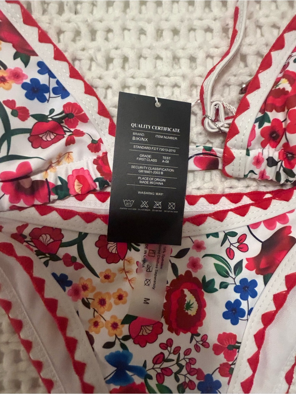 Xhilaration White Floral Bikini with Red Trim